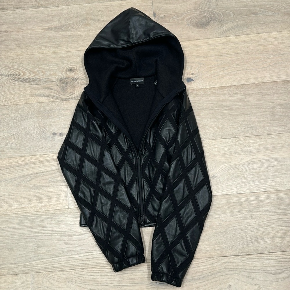 Armani leather hooded jacket